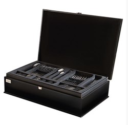 سرویس قاشق و چنگال ۸۶ پارچه ناب استیل مدل فلورانس براق جعبه چوبی مشکی (18 نفره)