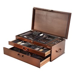 سرویس قاشق و چنگال ۱۲۴ پارچه ناب استیل مدل پالرمو براق جعبه چوبی (12 نفره)