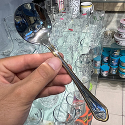 قاشق سوپ خوری ناب استیل مدل ونیز دور طلا
